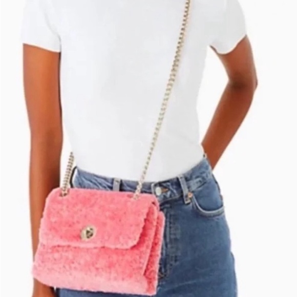 Kate Spade Natalia faux fur small flap crossbody bright blush EUC - Picture 2 of 13